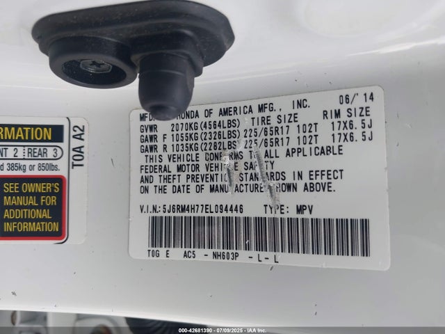 Honda k24z7 2014 5J6RM4H77EL094446 Image 9