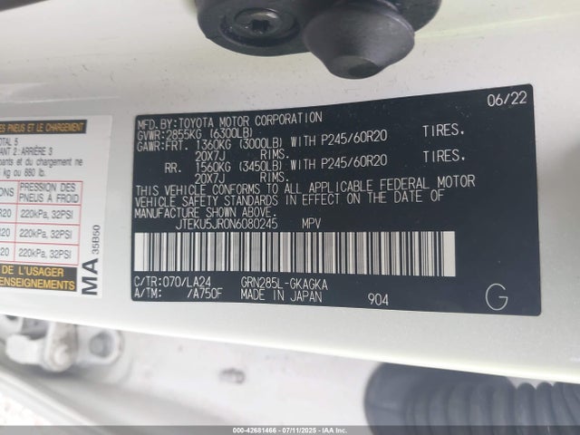 JTEKU5JR0N6080245 Toyota 1gr-fe