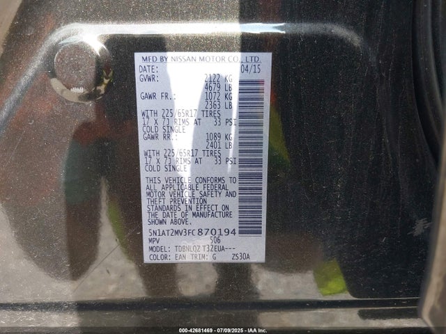 Nissan Rogue 2015 5N1AT2MV3FC870194 Image 9
