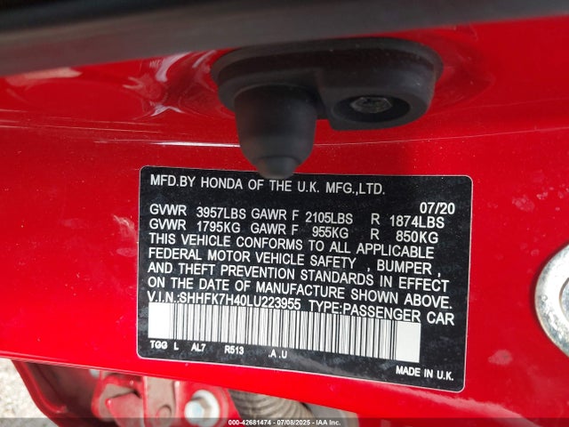 Honda l15ba 2020 SHHFK7H40LU223955 Image 9