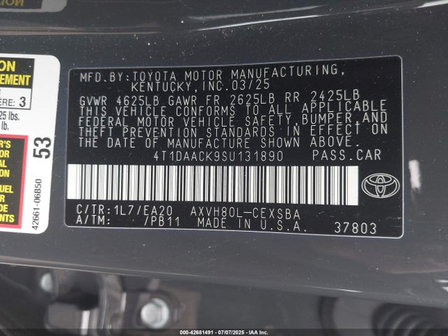 Toyota a25a-fxs 2025 4T1DAACK9SU131890 Image 9
