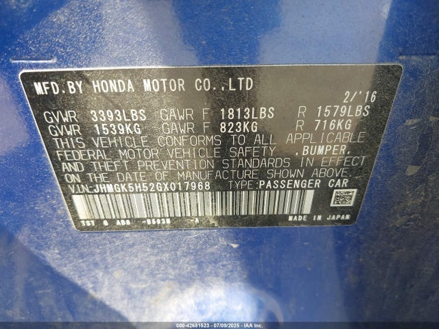 JHMGK5H52GX017968 Honda l15b1