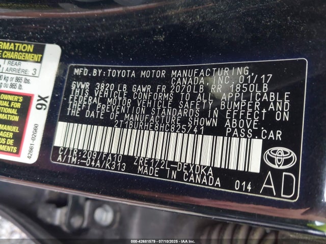 Toyota 2zr-fe 2017 2T1BURHE8HC825741 Image 9
