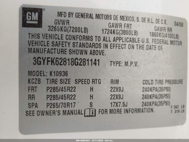 2008 CADILLAC ESCALADE EXT 3GYFK62818G281141 Photo 8