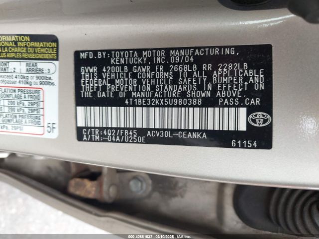 2005 TOYOTA CAMRY 4T1BE32KX5U980388 Photo 8
