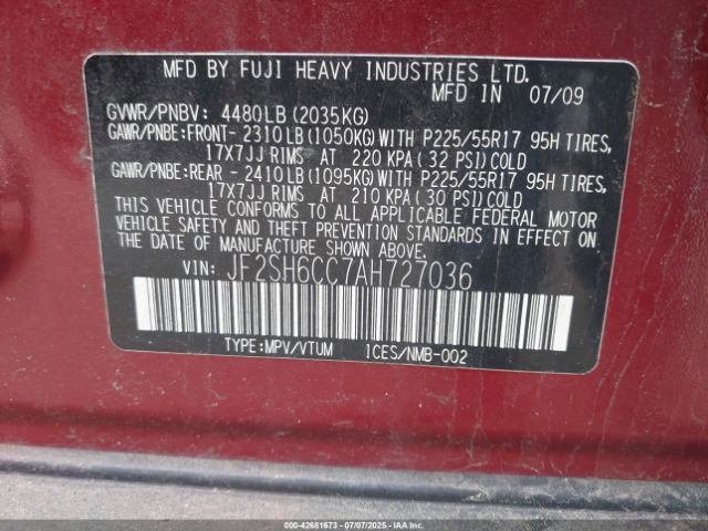 2010 SUBARU FORESTER JF2SH6CC7AH727036 Photo 8