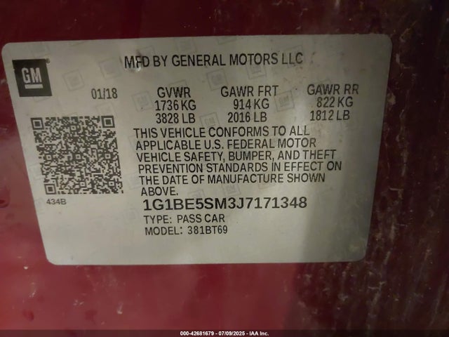 1G1BE5SM3J7171348 Chevrolet Cruze Lt Auto