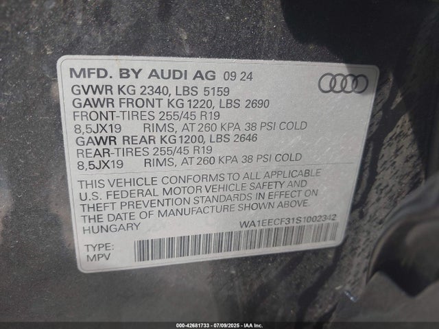 2025 AUDI Q3 WA1EECF31S1002342 Photo 8