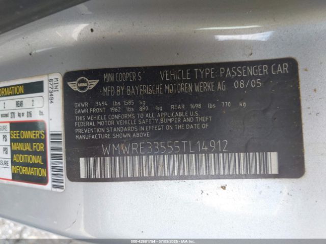2005 MINI COOPER S WMWRE33555TL14912 Photo 8