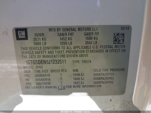 1GTG5DEN0J1232511 GMC lgz - direct injection, variable valve timing, alum, var2, gen 2