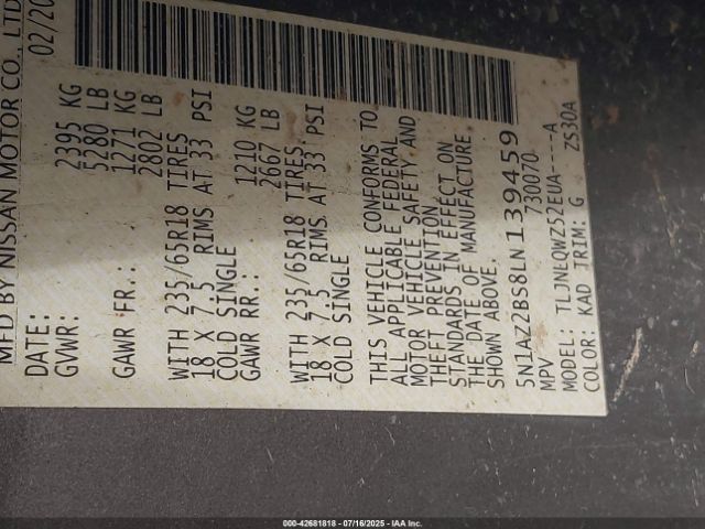 2020 NISSAN MURANO 5N1AZ2BS8LN139459 Photo 8