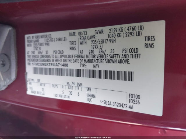 1FMCU9GX7EUA71488 Ford 2014