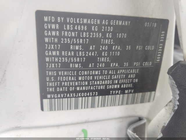 WVGAV7AX5JK004573 Volkswagen TIGUAN LIMITED