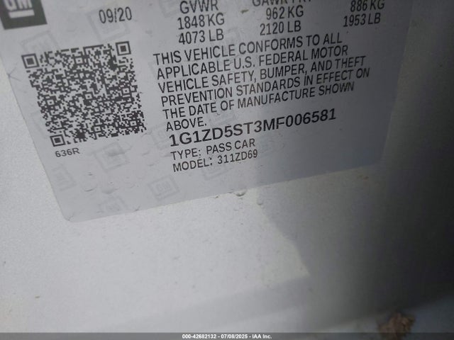 1G1ZD5ST3MF006581 Chevrolet lfv - direct injection, variable valve timing, gen 1 gmna