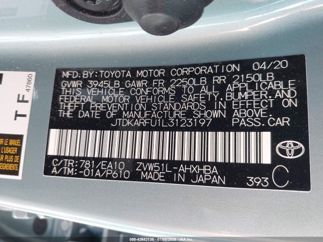 JTDKARFU1L3123197 Toyota 2zr-fxe,1nm+1mm