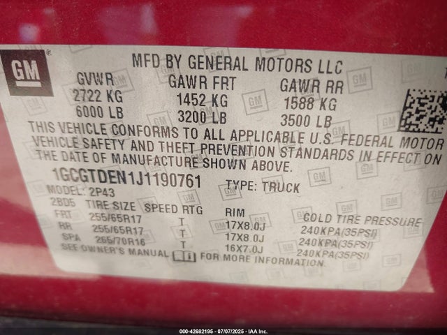 1GCGTDEN1J1190761 Chevrolet lgz - di: direct injection, vvt: variable valve timing, alum, var2, gen2