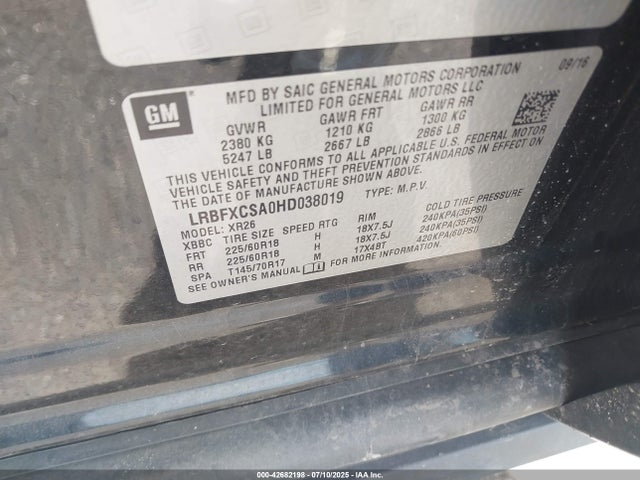 Buick lcv -sidi: spark ignited direct injection, vvt: variable valve timing, e85 max, e0-e100, alum, dcvcp 2017 LRBFXCSA0HD038019 Image 9
