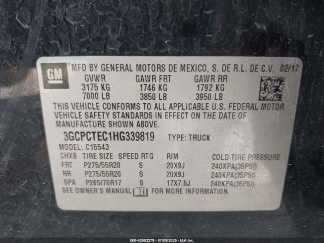 2017 CHEVROLET SILVERADO 1500 3GCPCTEC1HG339819 Photo 8