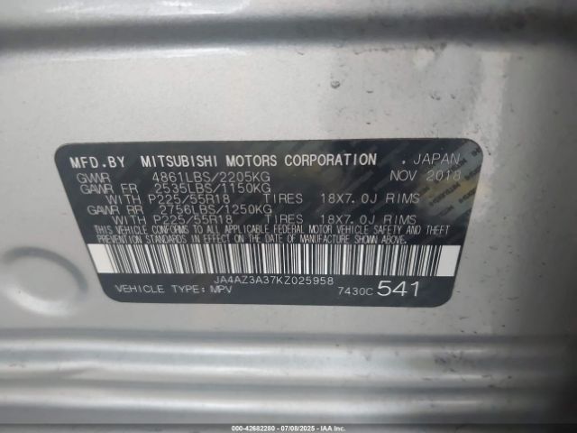 2019 MITSUBISHI OUTLANDER JA4AZ3A37KZ025958 Photo 8
