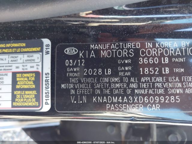 2013 KIA RIO KNADM4A3XD6099285 Photo 8