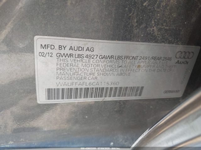 2012 AUDI A4 WAUFFAFL6CA115360 Photo 8