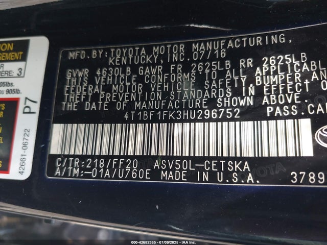 Toyota CAMRY SE 2017 4T1BF1FK3HU296752 Image 25