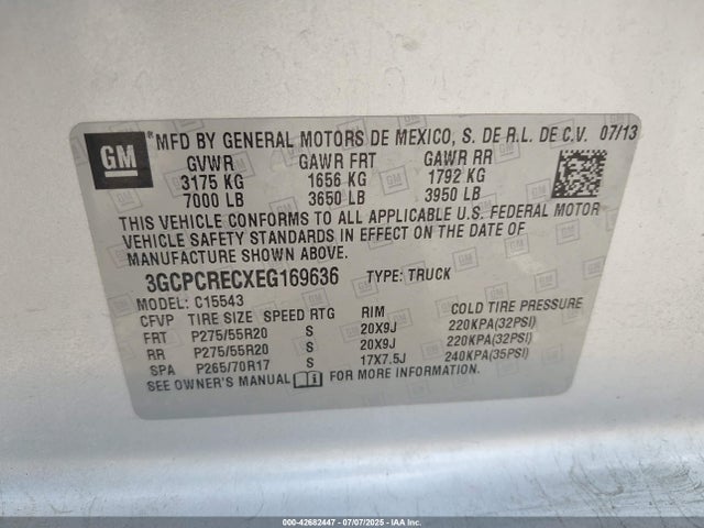 3GCPCRECXEG169636 Chevrolet l83 - vvt, afm (active fuel management), aluminum