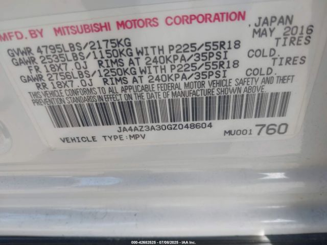 2016 MITSUBISHI OUTLANDER JA4AZ3A30GZ048604 Photo 8