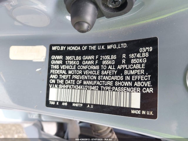 SHHFK7H34KU219462 Honda l15ba