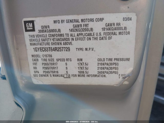 2004 CADILLAC ESCALADE 1GYEC63T64R257729 Photo 8