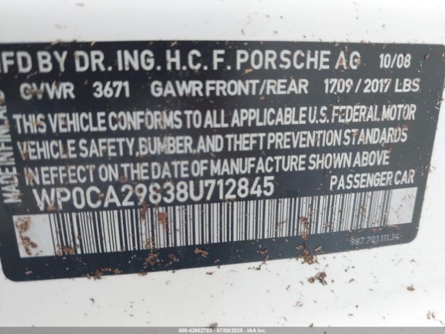 2008 PORSCHE BOXSTER WP0CA29838U712845 Photo 8