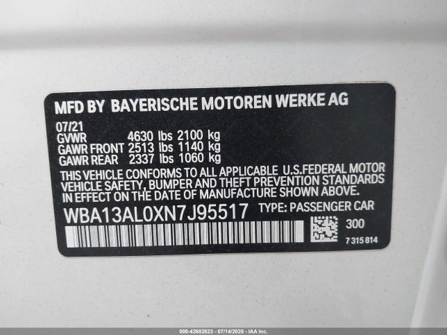 WBA13AL0XN7J95517 BMW 2022