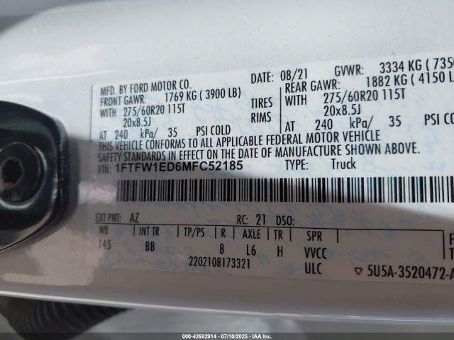 Ford hev 2021 1FTFW1ED6MFC52185 Image 9