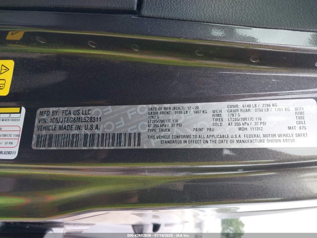 1C6JJTEG8ML528311 Jeep Gladiator