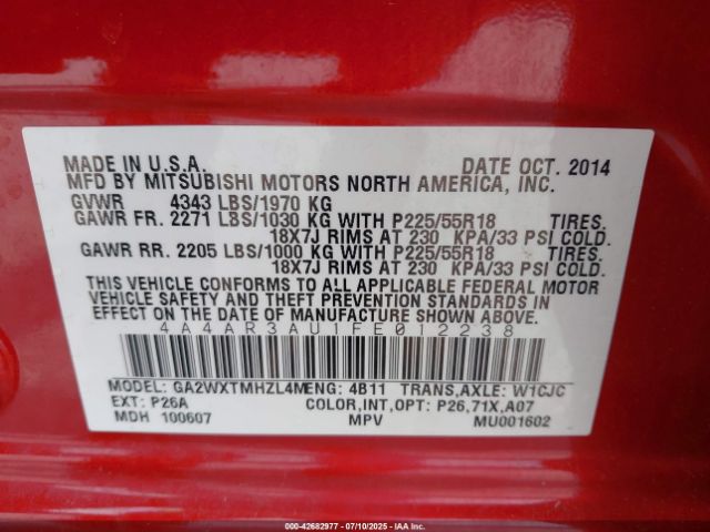 2015 MITSUBISHI OUTLANDER SPORT 4A4AR3AU1FE012238 Photo 8