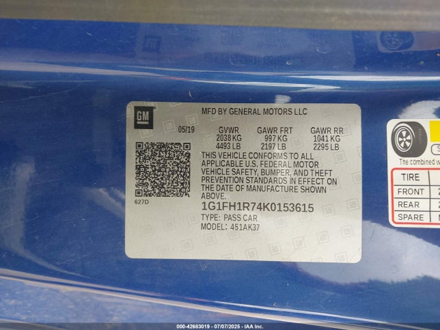 Chevrolet lt1 - direct injection, afm, variable valve timing, high output, alum 2019 1G1FH1R74K0153615 Image 9
