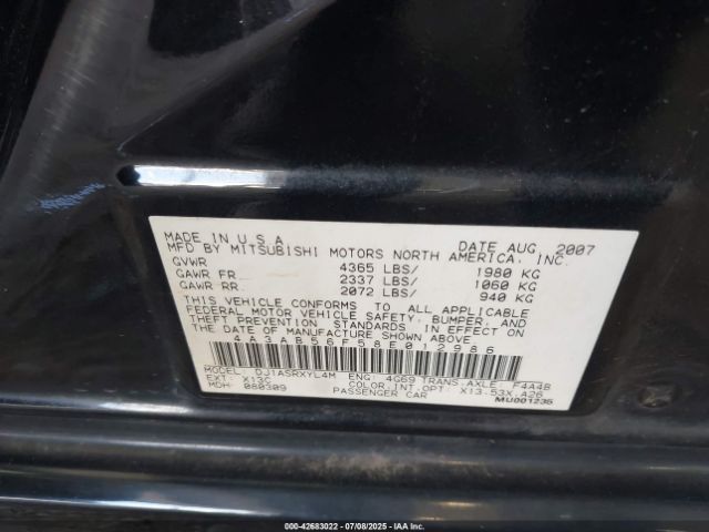 2008 MITSUBISHI GALANT 4A3AB56F58E012986 Photo 8