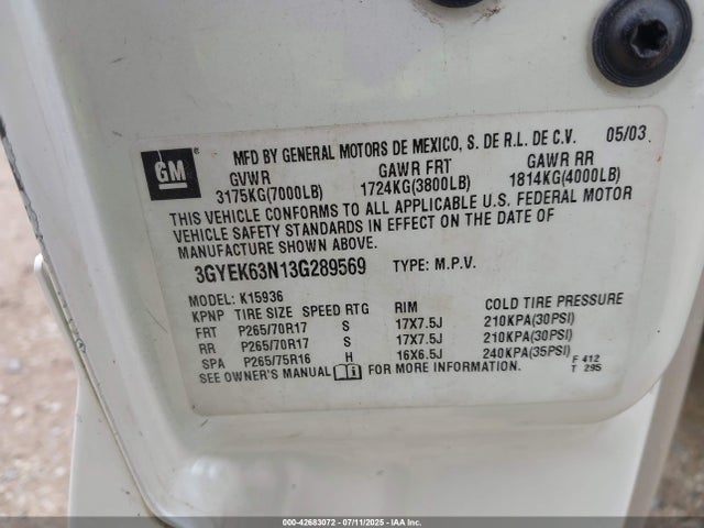 2003 CADILLAC ESCALADE EXT 3GYEK63N13G289569 Photo 8