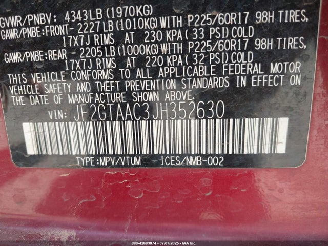 Subaru naturally aspirated 2018 JF2GTAAC3JH352630 Image 9