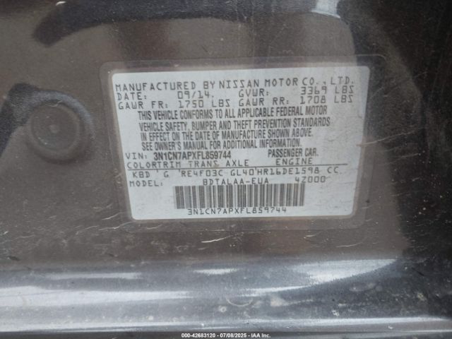 2015 NISSAN VERSA 3N1CN7APXFL859744 Photo 8