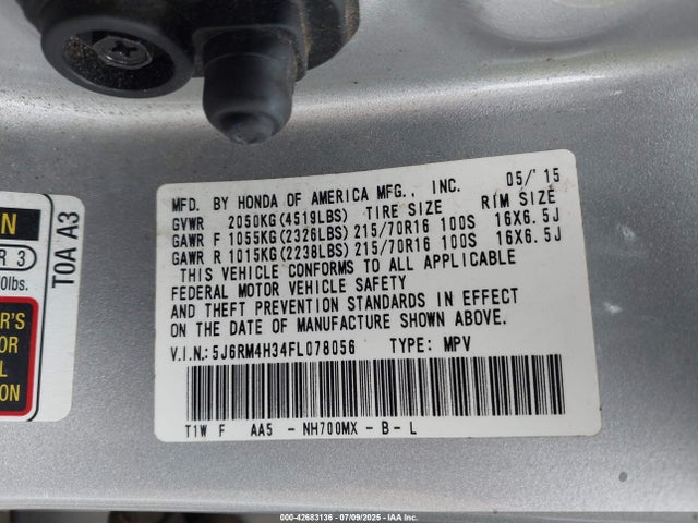 Honda k24w9 2015 5J6RM4H34FL078056 Image 9