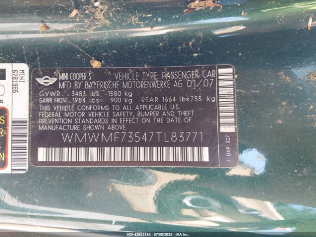 2007 MINI COOPER S WMWMF73547TL83771 Photo 8