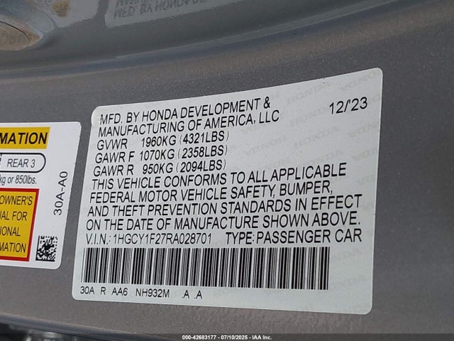 1HGCY1F27RA028701 Honda l15be