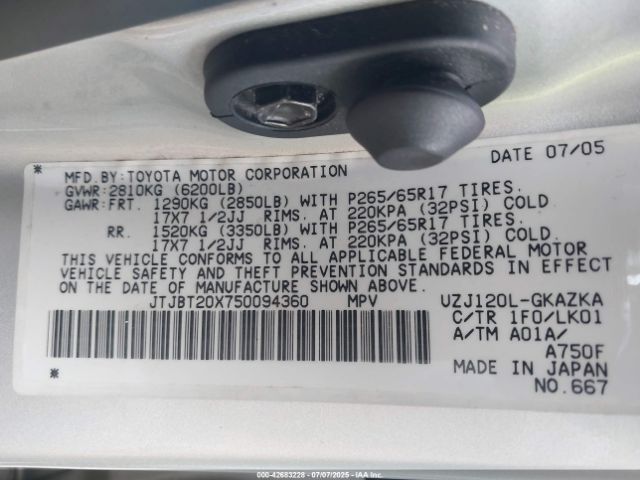 2005 LEXUS GX 470 JTJBT20X750094360 Photo 8