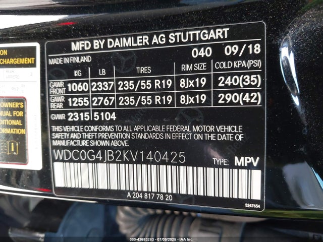 WDC0G4JB2KV140425 Mercedes-Benz m274