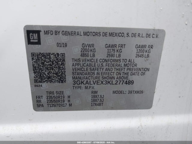 3GKALVEX3KL277489 GMC ltg - spark ignited direct injection, alum dohc, vvt, dcvcp turbo, e0-e100, alum