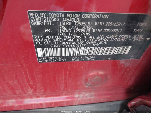 Toyota 2ar-fe 2017 JTMBFREV4HJ121197 Image 9
