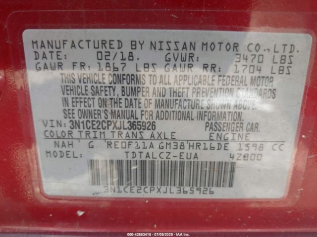 2018 NISSAN VERSA NOTE 3N1CE2CPXJL365926 Photo 8