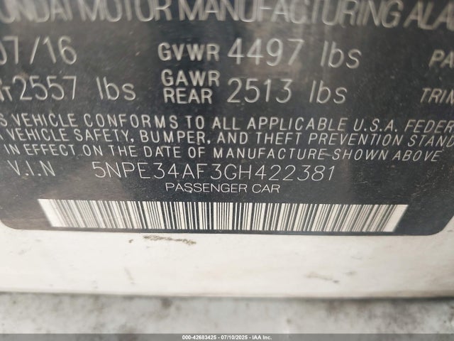 5NPE34AF3GH422381 Hyundai dohc gdi theta-ii