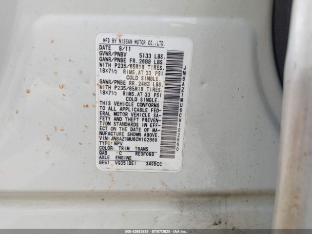 2012 NISSAN MURANO JN8AZ1MU6CW102860 Photo 8